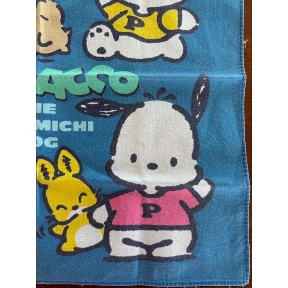 Vintage Sanrio Pochacco The Yorimichi Dog Blue Handkerchief Cotton‎ 11.5
